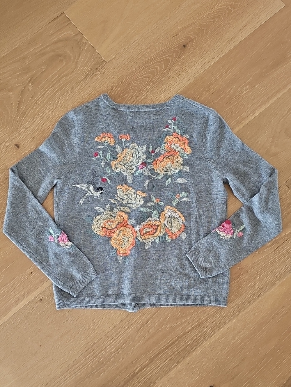 Johnny Was Embroidered Cashmere Cardigan Sweater Floral Gray Size Small